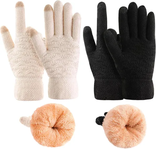 Miniatura 24 de Guantes de invierno cálidos para pantalla táctil para mujer, guantes térmicos de punto de lana con forro polar para clima frío