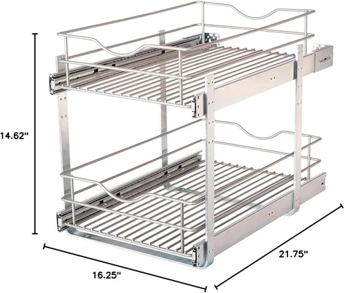 Miniatura 2 de Knape & Vogt RS-DBLMUB-14-FN - Organizador de gabinete extraíble de doble nivel de 14.625 pulgadas de ancho x 21.75 pulgadas de profundidad x 16.25