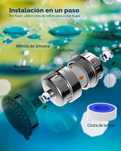 Miniatura 6 de Filtro de ducha de 15 etapas - Filtro para cabezal de ducha - Filtro de agua dura bwdm, elimina el cloro, metales pesados y otras impurezas, Cromo
