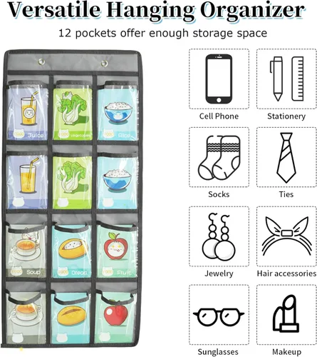 Miniatura 6 de Organizador para colgar sobre la puerta, para el aula, para colgar en la pared, puerta, armario, bolsa de almacenamiento de tela duradera, 12 Gris