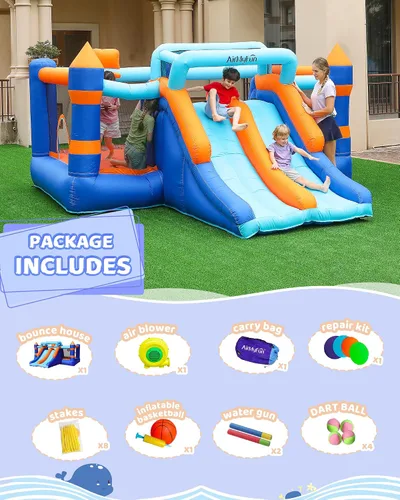 Miniatura 6 de AirMyFun Casa de rebote inflable, casa hinchable con doble tobogán, casa de salto y rebote, castillo hinchable para niños en interiores