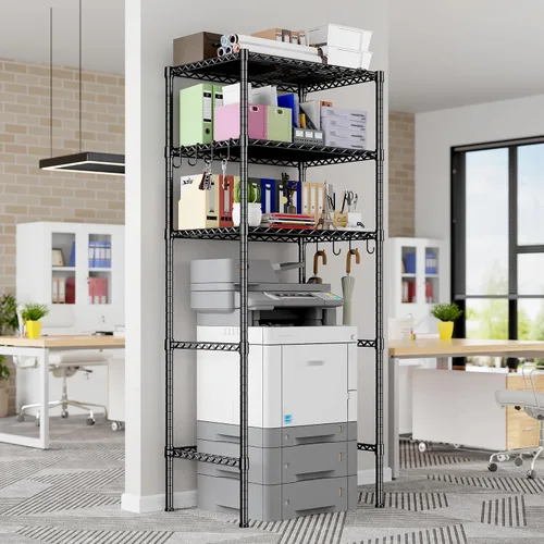 Miniatura 8 de REIBII Mini estante para refrigerador de 3 niveles con almacenamiento, estantería de metal de 264 libras con 8 ganchos, organizador de altura
