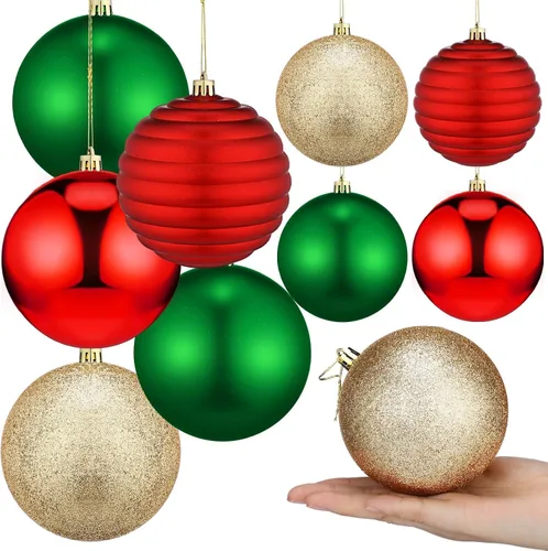 Poen 8 adornos de bola de Navidad de 4 pulgadas, decoraciones colgantes para árbol de Navidad, de plástico, inastillables, coloridos con cuerda para