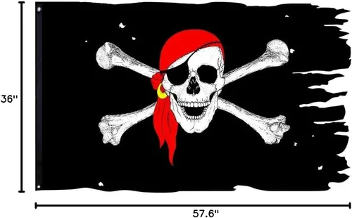 Miniatura 2 de Bufanda roja con diseño de calavera y huesos, bandera Jolly Roger de 3 x 4.8 pies, bandera pirata cruzada espeluznante Bufanda roja irregular