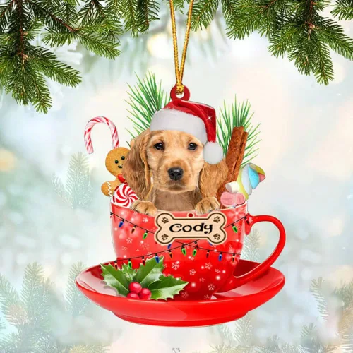 Miniatura 92 de NAZENTI Adorno personalizado de Alaskan Malamute en taza roja, adorno de Navidad personalizado para perros amantes de las mascotas, colgante