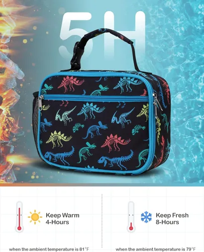 Miniatura 3 de Bagseri Lonchera para Niños Varones - Lonchera Aislada para Niños Reutilizable a Prueba de Fugas Lonchera para Niños Varones con Soporte para Fósil