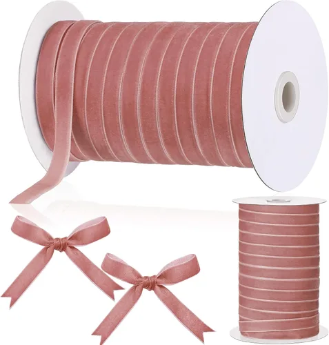 Miniatura 29 de Chuangdi Cinta de terciopelo rosa polvorienta de Navidad de 1 pulgada, 30 yardas, cintas anchas de terciopelo vintage para adornos de árbol