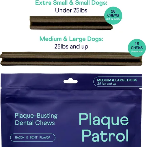 Miniatura 9 de Finn Plaque Patrol Masticables Dentales Defensa de triple acción contra la placa, el sarro y el mal aliento para perros medianos/grandes, 25+