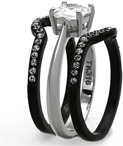 Miniatura 6 de Marimor Jewelry His and Hers 4 Piece Black Stainless Steel Wedding Engagement Ring and Classic Band Set