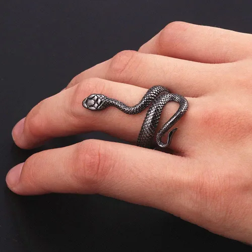 Miniatura 3 de Anillo de serpiente para mujeres y hombres, estilo vintage, gótico, serpiente, estilo punk, anillo de declaración de serpiente, ajustable