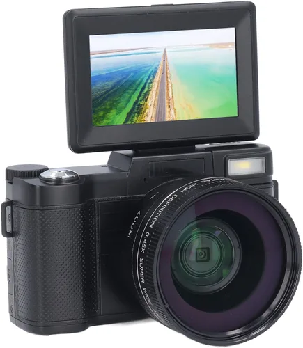 Cámara digital 4K Auto Focus Anti Shake 48MP Vlogging Cámara 32G Tarjeta 180 grados Flip Screen 0.45X Lente macro gran angular (negro)