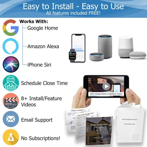 Miniatura 7 de eKyro Abridor inteligente de puerta de garaje - Controlador remoto universal WiFi compatible con Alexa, Google Home, iPhone, Siri, Android, alerta