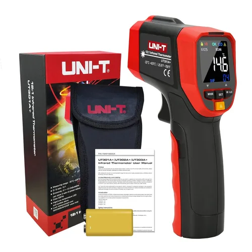 UNI-T Termómetro infrarrojo UT301A+, no para humanos, -25.6°F a 788°F (-25.6 °F a 788.0 °F) pistola de temperatura láser digital sin contacto con
