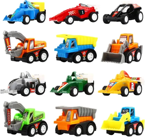 Yeonha Toys Vehículos, Vehículos Pull Back, 12 unidades, Vehículos de construcción y de carrera de juguete, variados, camión, mini auto de juguete