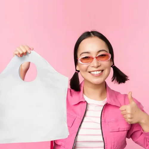 Miniatura 6 de Bolsos al por menor de la manija superior de la onda, blanco, polietileno, manija cortada con tintas lleva a cabo los bolsos