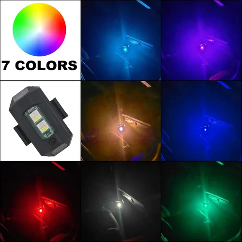 Miniatura 7 de 4 luces LED recargables de advertencia nocturna, luces estroboscópicas de 7 colores, luces anticolisión para dron, coche, motocicleta, barco