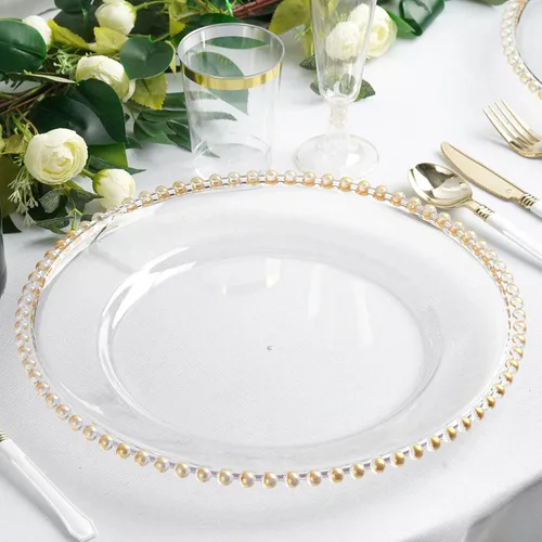 Miniatura 50 de Efavormart - Paquete de 10 platos de postre de plástico transparente rubor con borde de cuentas, platos redondos desechables para ensalada, 8