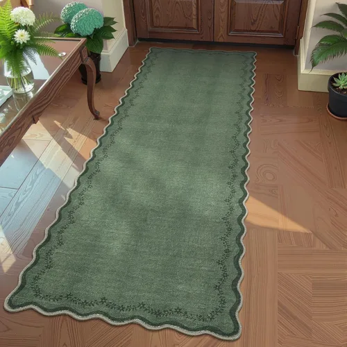 Miniatura 56 de GarveeHome Alfombra de entrada festoneada, 2 x 3, color azul sólido, lavable, alfombra floral para entrada interior, alfombra floral antideslizante