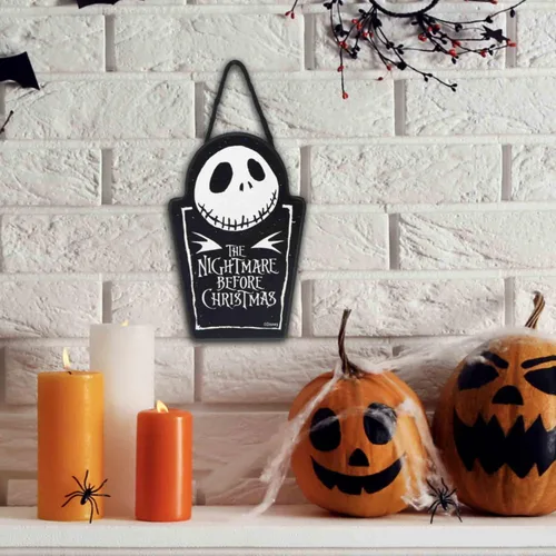 Miniatura 5 de Disney The Nightmare Before Christmas Jack Skellington - Decoración colgante de pared de madera, divertido letrero de Halloween para decoración