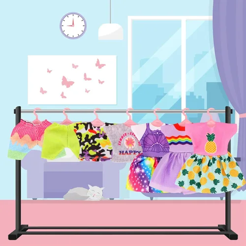 Miniatura 6 de 26 piezas para ropa y accesorios de muñeca pequeña de 6 pulgadas, incluyen 4 camisetas, 4 pantalones, 4 vestidos, 2 zapatos, lentes de sol rosas, 1