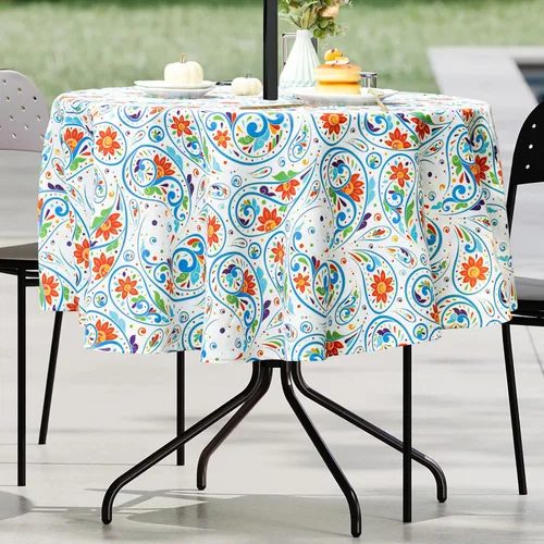 Miniatura 14 de UMINEUX Mantel para exteriores con agujero para sombrilla y cremallera, para primavera/verano, impermeable, para picnic, barbacoa, jardín