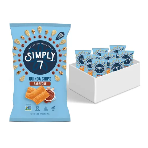 Simply 7, Chips de quinua, barbacoa, barbacoa, 3.5 onzas, paquete de 8, sin OMG, sin frutos secos, vegetariano, vegano, bajo en grasa, bajo en