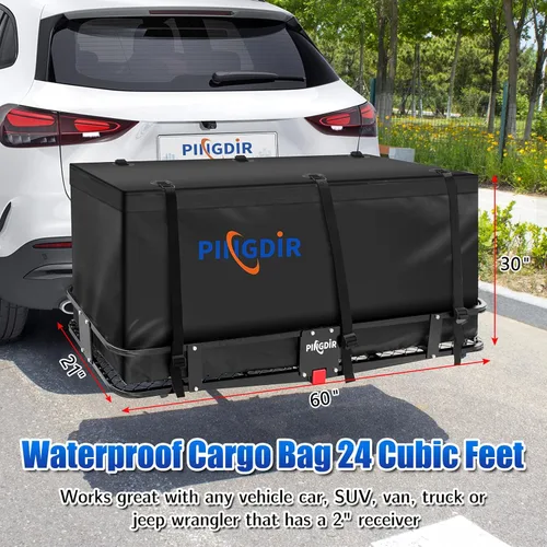 Miniatura 6 de PINGDIR Portaequipajes Plegable para Enganche de Remolque Cesta Rack de Carga 60"*21.5"*6" Capacidad de Peso de Transporte de 500 Libras, Bolsa
