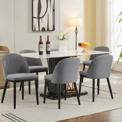 Miniatura 11 de Garvee Juego de 4 sillas de comedor de madera, silla tapizada para cocina, comedor, moderna tela de lino, silla de cena con pies