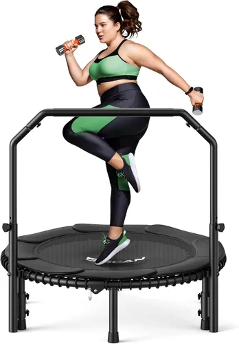 BCAN BT2 - Mini trampolín de rebote de 450/550 libras para adultos con barra, trampolín de fitness con cuerdas elásticas, mango ajustable, estable y