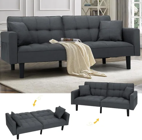Miniatura 10 de AVAWING Sofá cama tipo futón, moderno tapizado de cuero con respaldo ajustable, brazos y patas de nailon de alta resistencia para sala de estar
