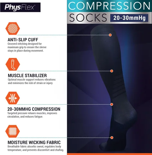 Miniatura 5 de PhysFlex Calcetines de compresión para mujeres y hombres, medias de compresión para la circulación, el mejor apoyo para enfermería, embarazo, vuelo