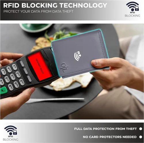Miniatura 3 de Billetera triple de cuero real para hombre, billetera RFID delgada, 9 tarjetas de crédito, 2 compartimentos de identificación, regalo para hombres