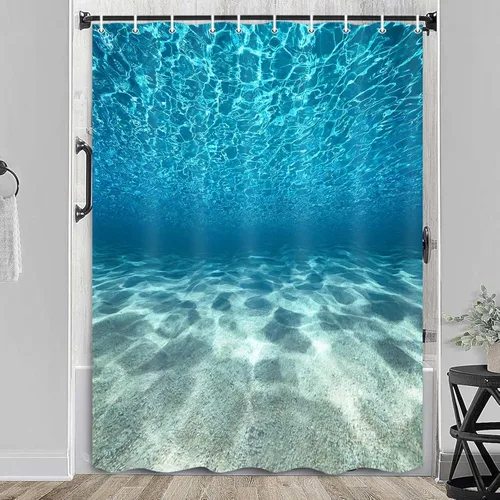 Miniatura 10 de MERCHR Cortina de ducha de playa azul océano, naturaleza bajo el agua, escena del mundo del mar, cortinas de baño, tela impermeable, 36 x 72 pulgadas