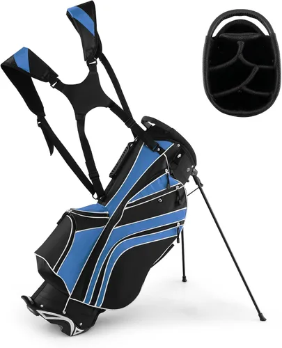 Miniatura 11 de GYMAX Bolsa de golf con divisor de 6 vías, bolsa de club de golf con 8 bolsillos, capucha para lluvia, soporte para paraguas y calcomanía
