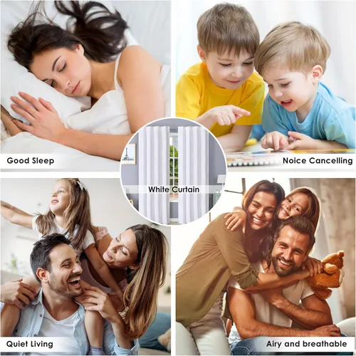 Miniatura 5 de HOMIDATE Juego de cortinas de algodón blanco de 2 a 50 x 63 pulgadas de largo, cortinas texturizadas para dormitorio, sala de estar, cocina, paneles