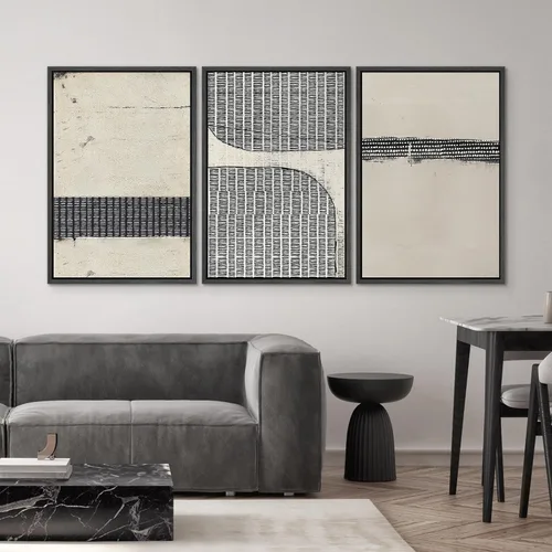 Miniatura 376 de SIGNWIN Lienzo enmarcado para pared, arte con pinceladas de flujo neutro en tonos beige abstractos, ilustraciones, arte moderno, decorativo