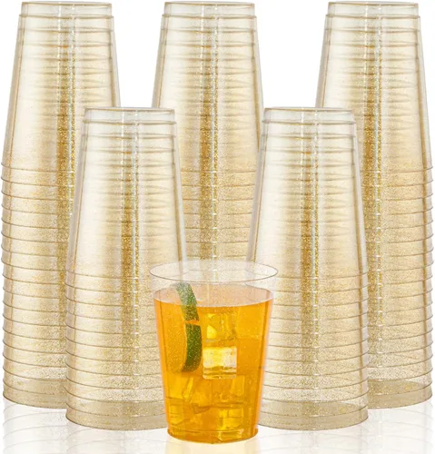 Miniatura 20 de I00000 200 piezas de vasos de plástico desechables plateados de 9 onzas, vasos de plástico transparentes de 9 onzas, vasos estilo antiguo de borde