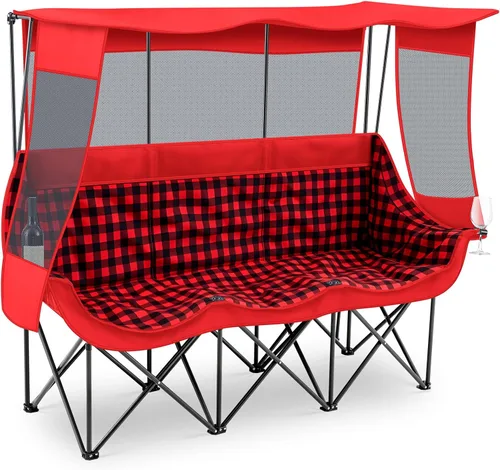 Miniatura 10 de Teenyyou Silla de camping para 3 personas con toldo – Máxima protección solar UV, silla de playa de gran tamaño resistente de 700 libras, sofá Negro