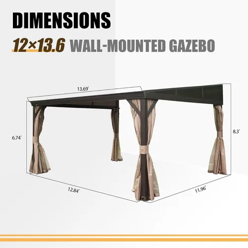Miniatura 62 de Domi - Solárium de pared montado de 10 x 14 pies, solárium de pared con techo inclinado de policarbonato de aluminio, casa de pantalla de PC