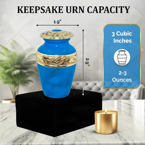 Miniatura 3 de Urnas pequeñas para recuerdo de cenizas humanas, urna conmemorativa azul hecha a mano con acento de latón, mini urna de recuerdo para hombres