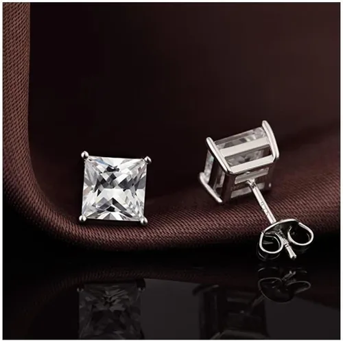 Miniatura 3 de Adabele Pendientes auténticos de plata de ley hipoalergénicos de 3mm-8mm con circonita cúbica imitación de diamante en corte princesa, libres