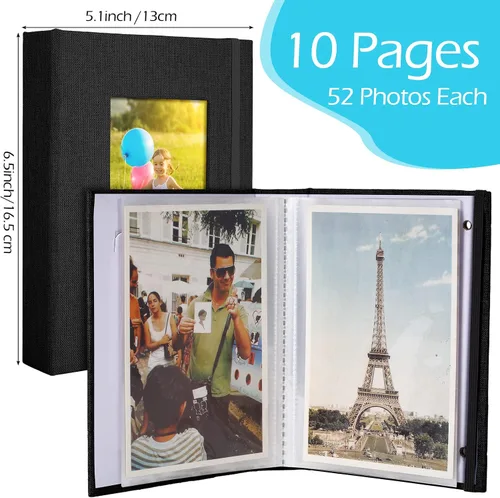 Miniatura 2 de Tinlade Álbum de fotos pequeño de 10 piezas de 4 x 6 pulgadas, 26 páginas transparentes con capacidad para 52 imágenes, cubierta de lino, libro