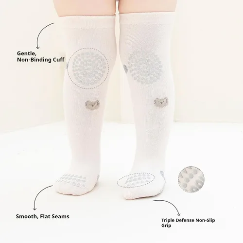 Miniatura 3 de Calcetines antideslizantes hasta la rodilla para bebés y niños pequeños, calcetines antideslizantes para recién nacidos, 5 pares