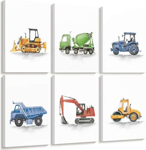 Miniatura 16 de Joocrise Juego de Arte de Pared de Camiones para Niños Set de 6 Decoración de Pared en Lienzo de Vehículos Camiones Arte de Pared de Construcción
