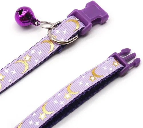 Miniatura 5 de Collar reflectante para gato, 5 collares de gato separables con lunas de campana, estrellas, lindo gatito, ajustable, de 7.5 a 12.5 pulgadas