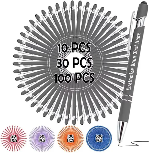 Miniatura 15 de Bolígrafos personalizados, bolígrafo grabado personalizado con punta de lápiz capacitivo, bolígrafo de tinta retráctil personalizado para escritura