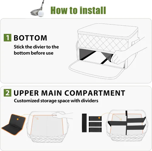 Miniatura 6 de PGmoon Organizador de maletero de golf de 2 capas, organizador de almacenamiento de carrito de golf con compartimento ventilado individual para 2