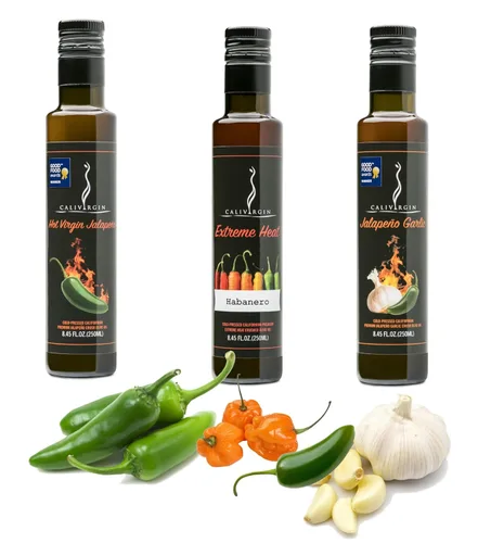 Miniatura 10 de Calivirgin Bountiful Aceites de oliva triturados con sabor a albahaca y ajo culpable, sabor fresco 100% natural, sin aditivos ni conservantes