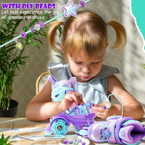 Miniatura 3 de Patines de Sirena para Niñas, MoSoulais 4 Tamaños Ajustables con Ruedas Iluminadas para Niños Pequeños, Patines para Mujeres Principiantes