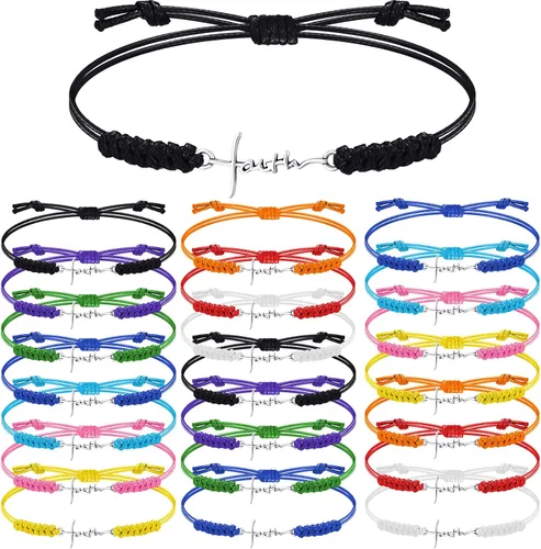 Miniatura 9 de Rtteri 20 Piezas Pulseras de Cruz de Fe Inspiracionales Regalos de Joyería de Cumpleaños a Granel de Acero Inoxidable Dije de Esperanza Pulsera